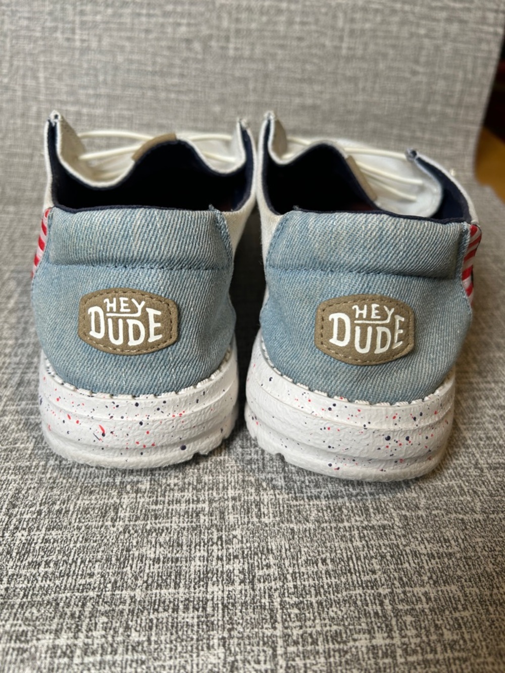 Hey Dude White Canvas Slip-On Boat Shoes with Stars & Stripes Heel size 8 womens - Picture 6 of 15